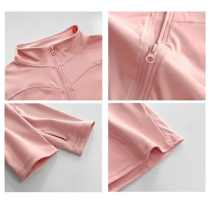 S-3XL Women's Fitness Jackets Yoga Coat with Zipper Slim Running Wear Stretch Gym Crop Top Lightweight Sports Outerwear Hoodless