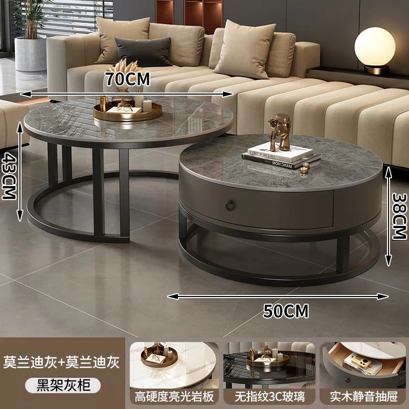 Round edge rock slab coffee table Hakka simple modern small apartment light luxury household small tea table