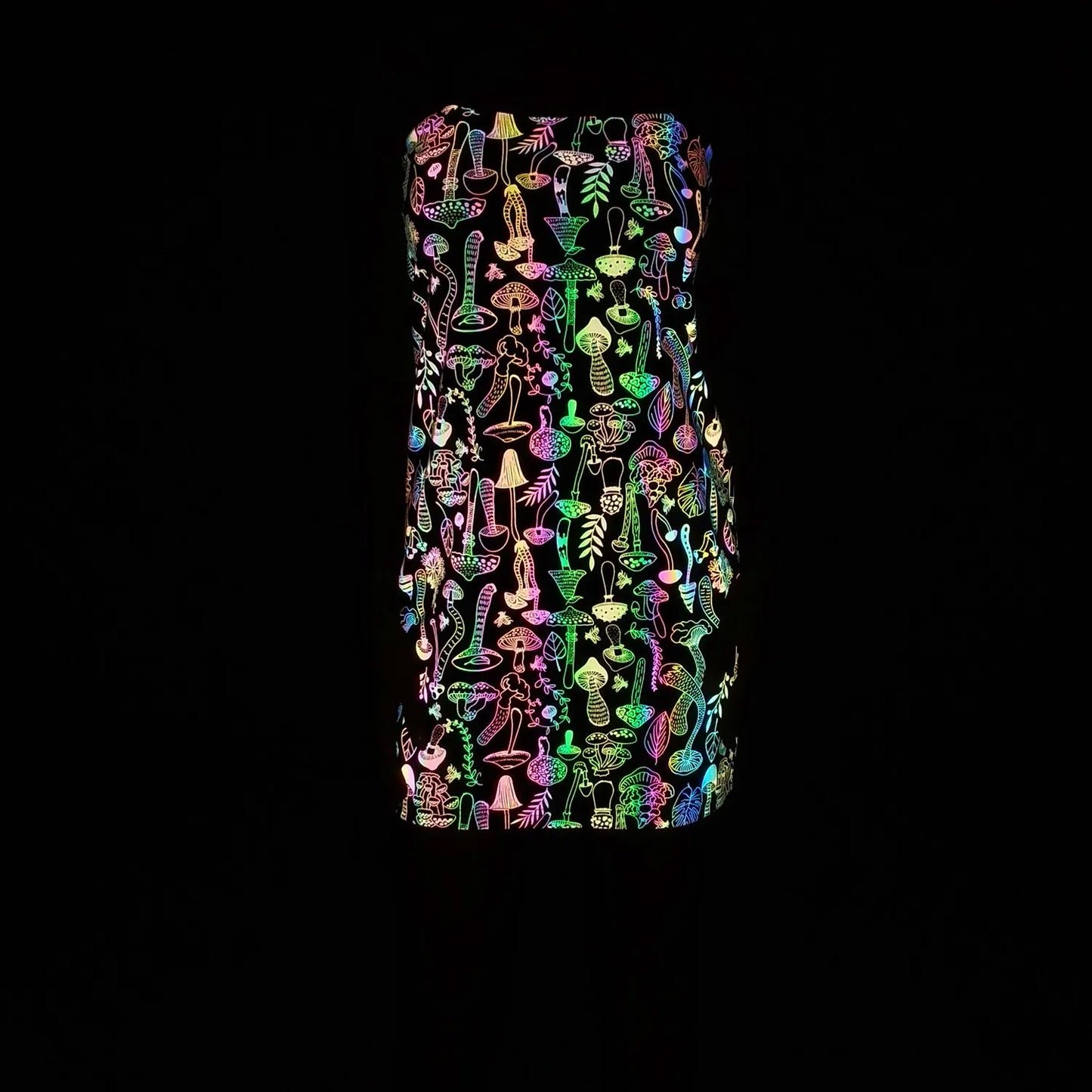 New Arrivals Mushroom Colorful Reflective Dress Women Night Reflect Rainbow Light Black Bodycon Dress Fashion Party Vestido