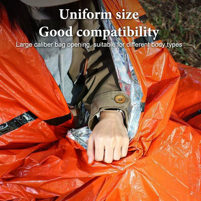 Sack for Camping, Hiking, Outdoor Adventures; Waterproof Mylar Sleeping Bag; Reusable Thermal Emergency Survival Gear.