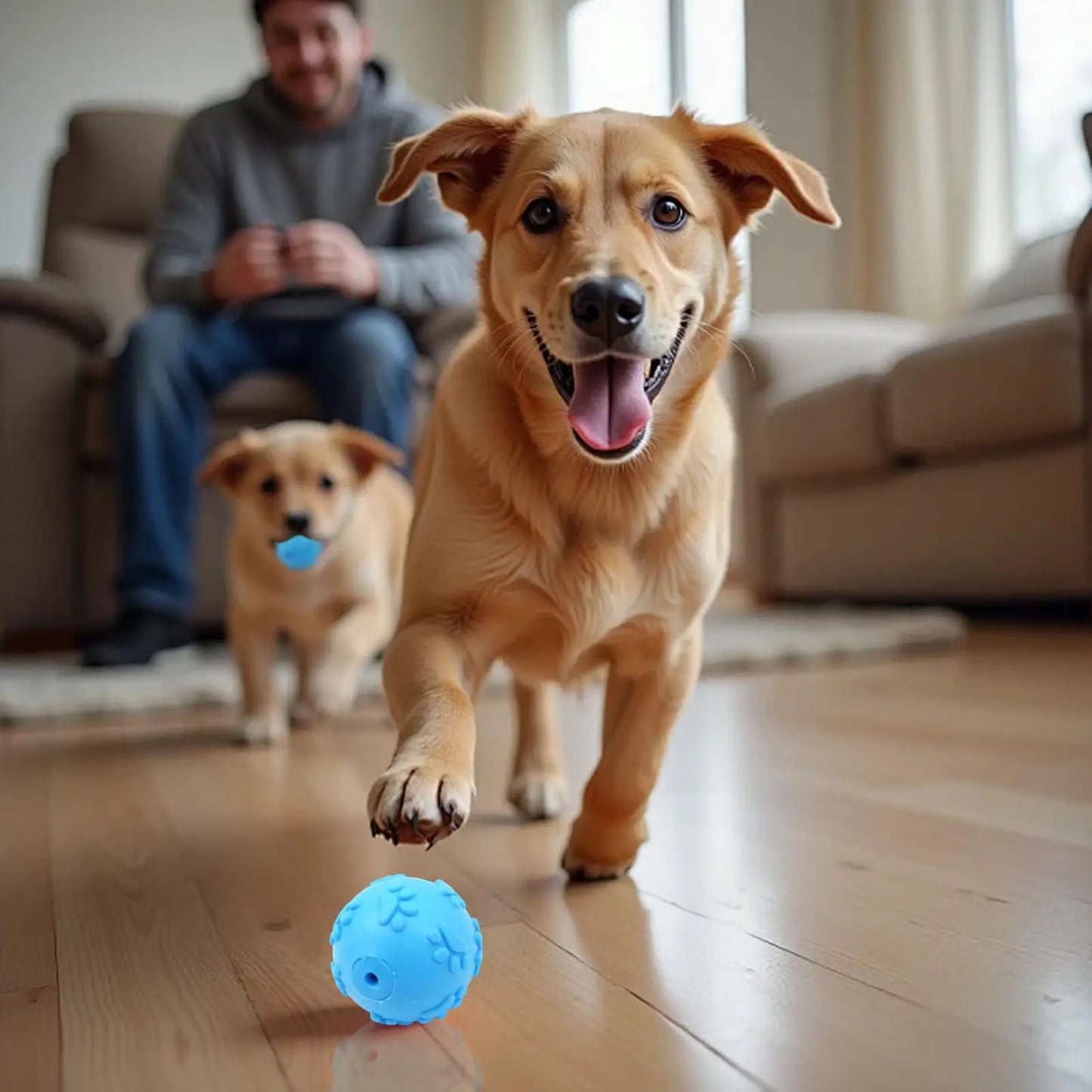 Puppy Chew Ball Pet Teething Training Squeaky Ball Dog Teething Toy for Home Apartment Garden Park Living Room Bedroom Garage