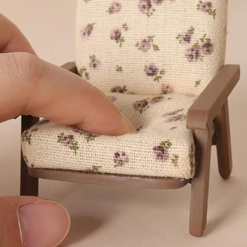 Living Room Sofa 1/12 Scale Wooden Base Cloth Covered Mini Furniture for Doll House Accessories and Collectibles A2UB