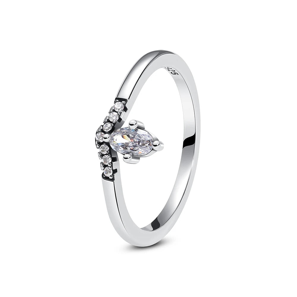 925 Sterling Silver Rings For Women Original Crown Love Heart Wishbone Engagement Wedding Rose Gold Crystal Ring Luxury Jewelry