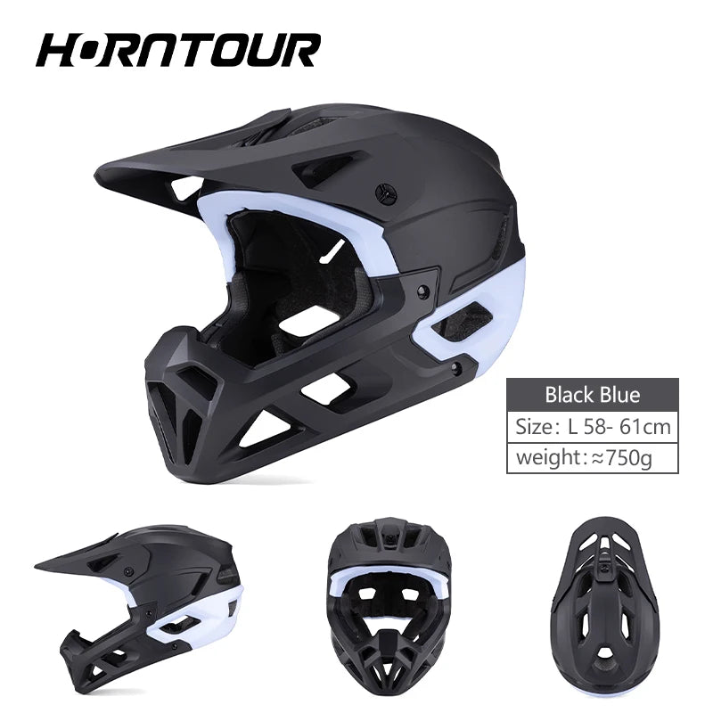 Horntour 2025 Adult Mountain Bike Helmet Full Face Integrally Molded Motorcycle Riding Safety Bicycle Helmet Head Protection