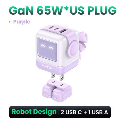 【US Plug】UGREEN 65W 30W GaN Charger Robot Design PD3.0 Fast Charger QC4.0 3.0 PPS for iPhone 17 16 15 Pro Macbook Laptop Table