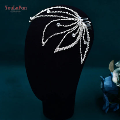 YouLaPan Crystal Leaves Hair Comb Bridal Wedding Hair Accessories Handmade Fashion Woman Rhinestone Flower Headwear HP621