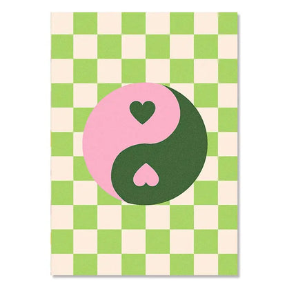 Colorful Danish Pastel Canvas Painting Aesthetic Poster Cherry Plaid Smiley Flower Butterfly Print Wall Art Nursery Home Decor