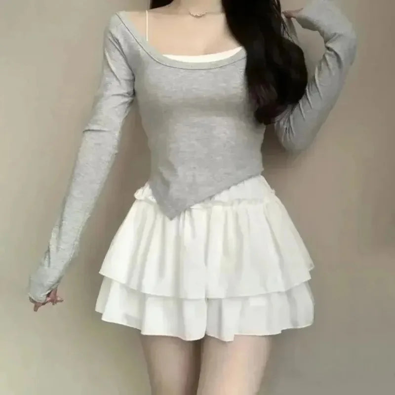 Summer Kawaii White Ruflles Skirt Women Fashion Slim Fit Chiffon Mini Skirts Giris Y2k All Match Elastic High Waist Black Faldas
