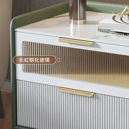 Bedside Table,Modern Light Luxury, Solid Wood Italian Simple Storage, Ultra-narrow Bed Leather Smart Side Cabinet Bedroom