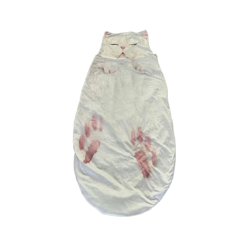 Cartoon Flat Cat Print Washable Sleeping Bag Home  Outdoor Camping Picnic Portable Multi-purpose Blanket Cute Accessories Gifts