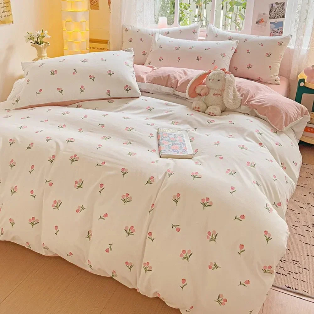 4pcs/set Bedding Set Simplicity Style Twin Queen Size Duvet Cover Flat Sheet Pillowcase Kids Adult Comforter Sets Home Textile