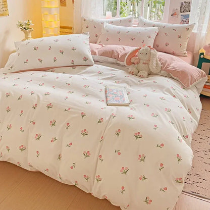 4pcs/set Bedding Set Simplicity Style Twin Queen Size Duvet Cover Flat Sheet Pillowcase Kids Adult Comforter Sets Home Textile