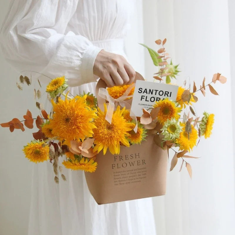 5PCS Holiday Letter Flower Tote Bag Kraft Material Briefcase Tote English Flower Shop Flower Gift Bags