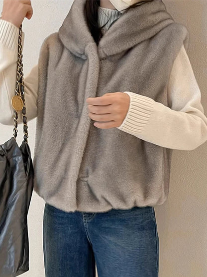 Chic Autumn Winter Vintage Hooded Mink Fur Vest Loose Versatile Women's Jaet Coat Soft Plu Comfortable Casual Outerwear