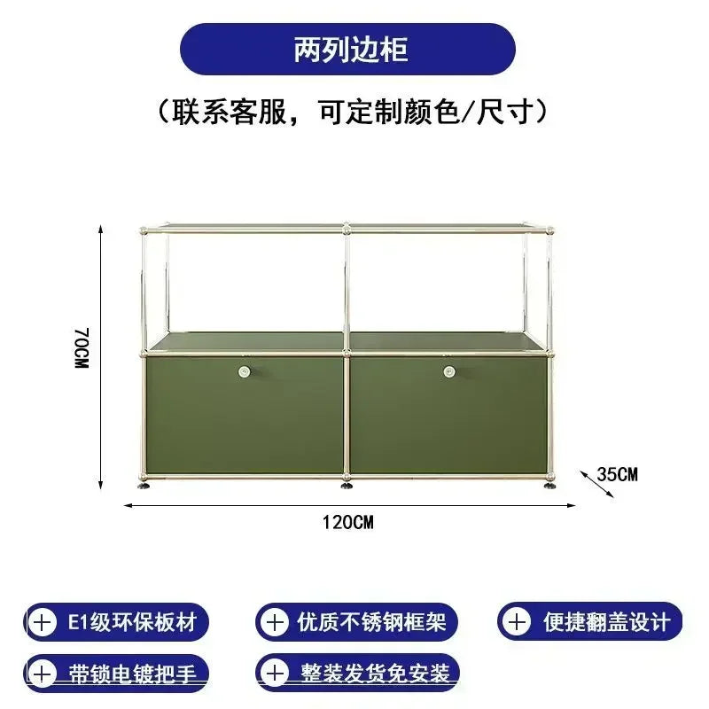Living Room Sideboard Storage Cabinets Modular Combination Metal Frame for Office Drawers Large Storage Customizable Olive Green