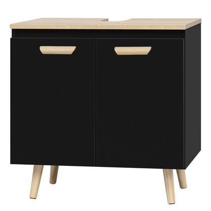 Bathroom Cabinet with 2 Doors Storage Undersink 60x40x60.5cm White/Black Vanity Unit Floor-Standing Toilet Home Furniture