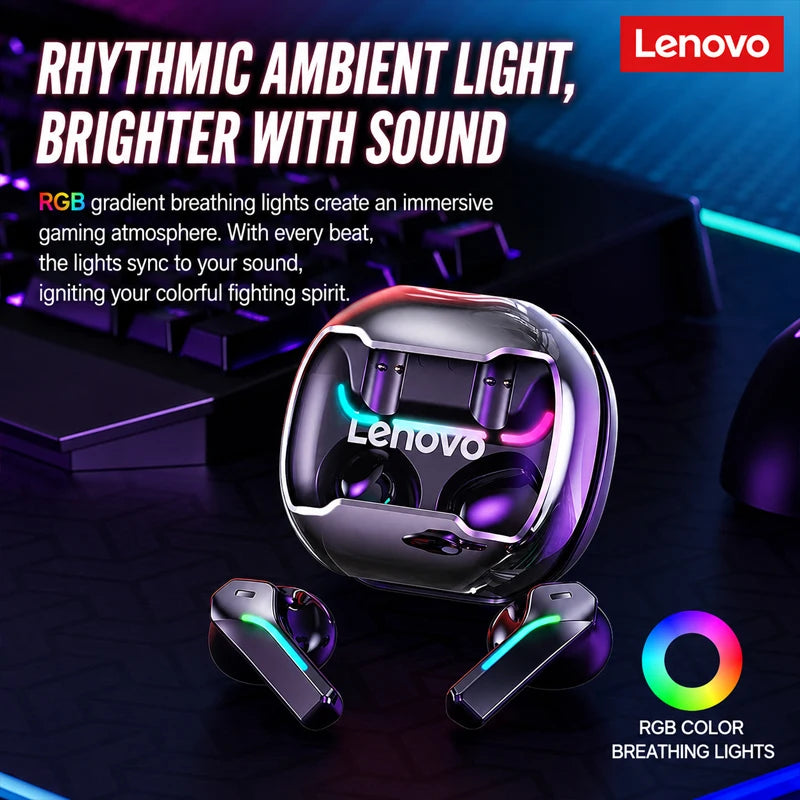 Lenovo Wireless Gaming Earbuds Ultra-Low Latency Sports ANC RGB Lighting HD Call Ergonomic Design Long Battery Life Earphones