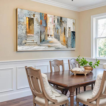 1pc Frameless Canvas Painting  Abstract On Canvas Image Scenery Of The Old Neighborhood Mural Top Wall Art Picture Decor Living
