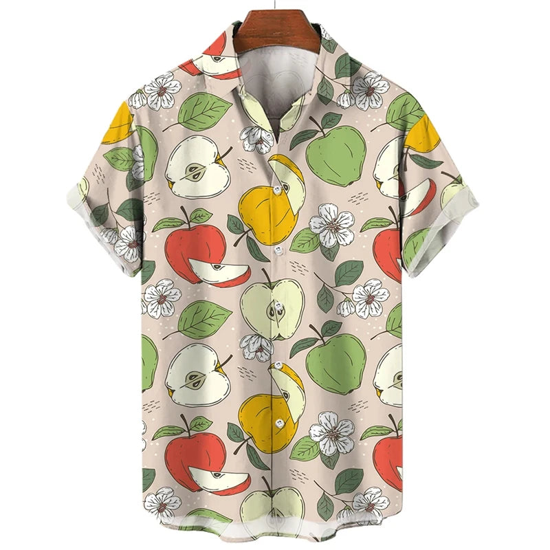 Fruit Banana Cherries 3D Printed Graphic Shirts For Men Clothes Fashion Hawaiian Lapel Blouse Casual Streetwear Lapel Blouse Top