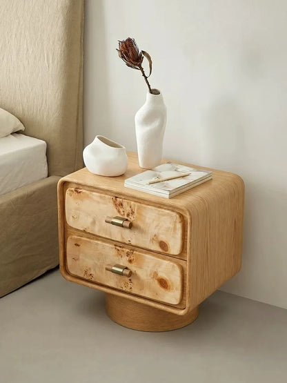 Medieval-style bedside table, household bedroom drawer, solid wood storage cabinet, natural high-grade tree burl,side cabinet