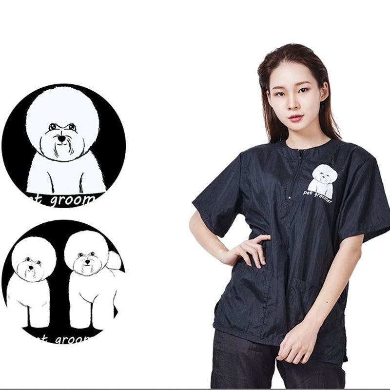 Pet Grooming Clothing Waterproof Work Clothes For Pet Stores Short Sleeve Tops Anti Hair And Anti-static Pet Groomer Smock Y0519