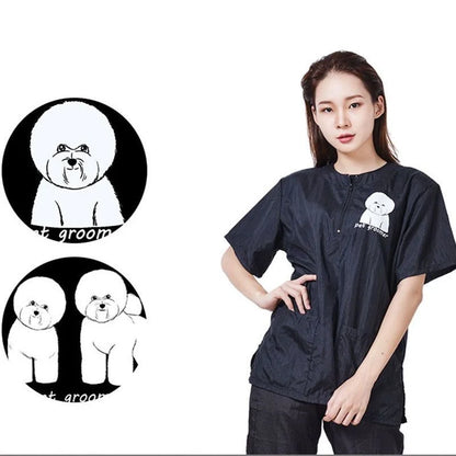 Pet Grooming Clothing Waterproof Work Clothes For Pet Stores Short Sleeve Tops Anti Hair And Anti-static Pet Groomer Smock Y0519