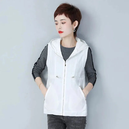 Thin Summer Women's Vest Jacket 2025 New Short Hooded Sleeveless Coat Female Solid color Casual Liner Waistcoat Jackets Tops