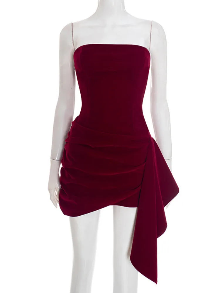 Mozision Off-shoulder Strapless Sexy Mini Dress Women Gown Elegant Sleeveless Backless Draped Ruched Skinny Club Party Dresses
