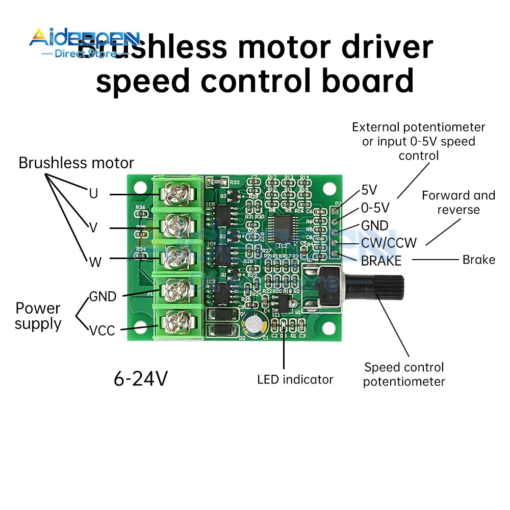 3A 6V-24V PWM DC Motor Speed Controller 12V 24V three-phase brushless Hall control board Speed Regulator Dimmer Control Switch