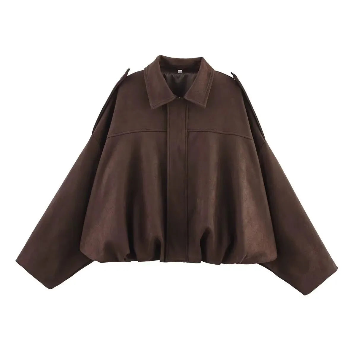 PRINTKAOIR Women's Bomber Jacket Lapel Long Sleeve Zipper Suede Jacket Women High Street Cropped Racing Jackets Coats Outerwears