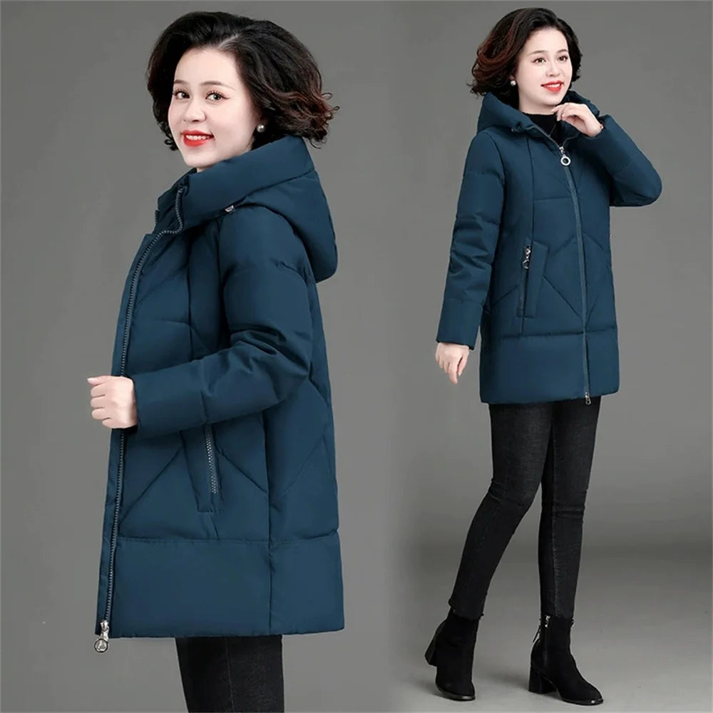 New Loose Women Snow Jacket 3XL 4XL 2026 Winter Women Jacket Warm Parkas Female Thicken Coat Cotton Padded Long Hooded Outwear