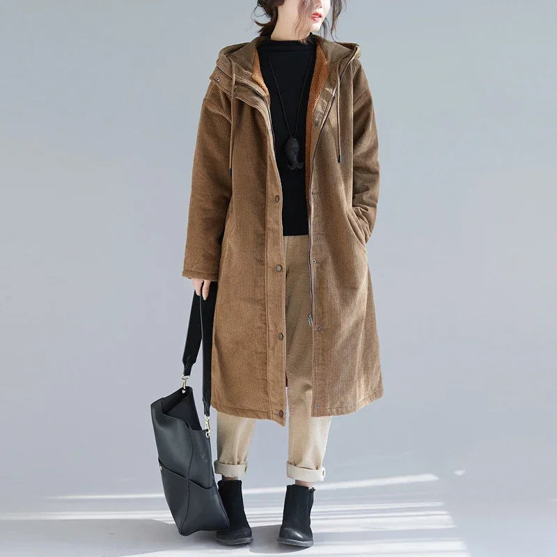 Women Clothes Trench Coat Corduroy for Women Jacket Outerwear French Style Turn Down Collar Trench Coat Solid Korean Version