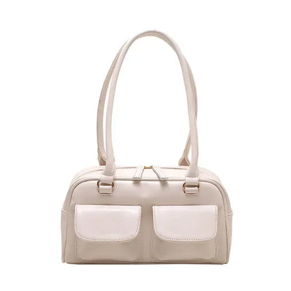 Retro Red Women's Satchel Hobo Bag Patent Leather Multi Pocket Luxury Designer Handbag Female Shoulder Underarm Bag Tote Purses