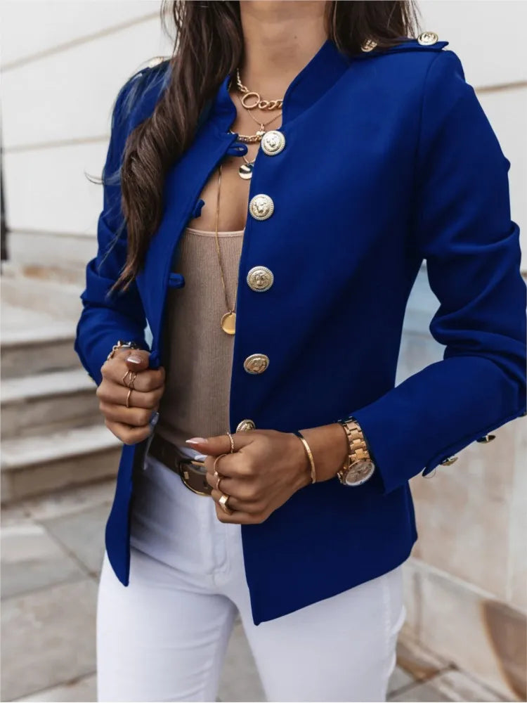 Autumn Winter Long Sleeved Slim Blazers Women Elegant Solid Casual Button Fashion Blazer Tops Short Coats Lady Streetwear