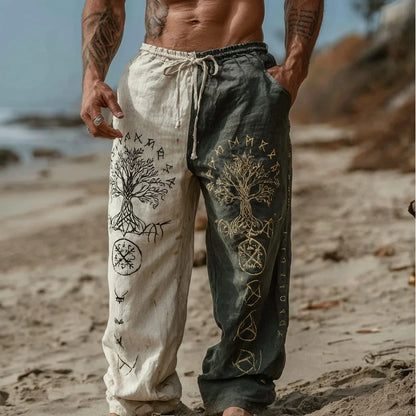 Men's Viking Nordic Sun Art Knot Tribe Celtic Rune 3D Printed Casual Pants Drawstring Straight Leg Pants Summer Beach Pants