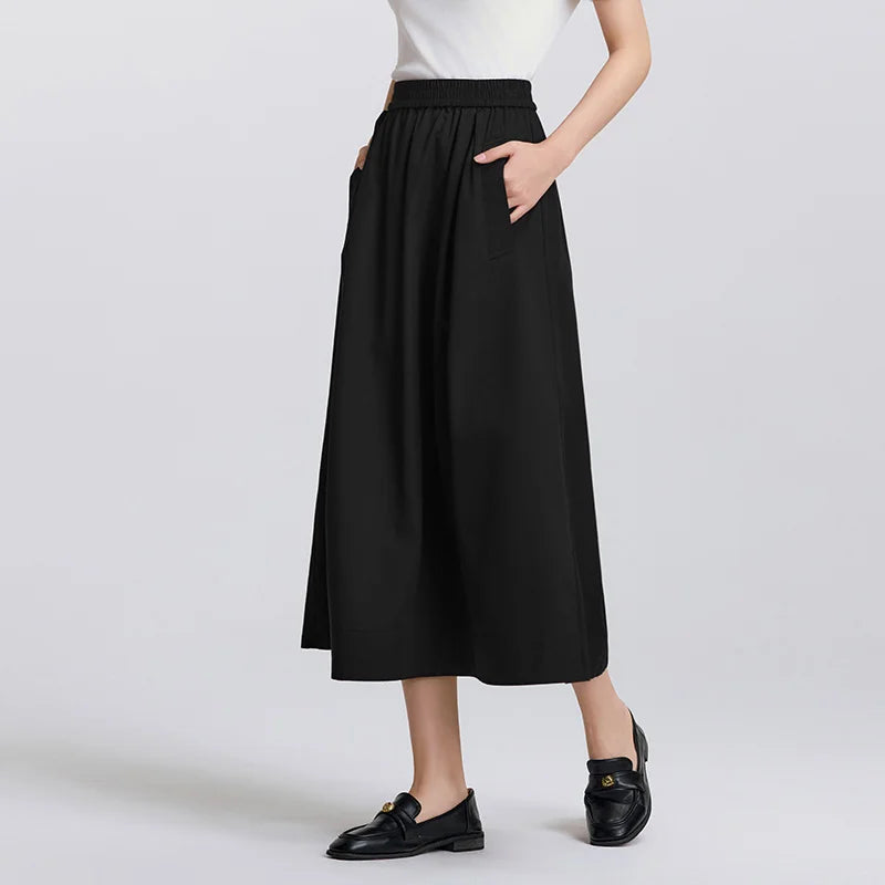 Semir Skirt Women 2025 New Spring Elastic Waist Solid Color Versatile Spring New Version Hip-covering A-line Umbrella Skirt