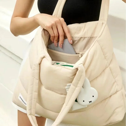 Kawaii Miffy Down Tote Bag Preppy High Capacity One Shoulder Laptop Cute School Bag Christmas Gift Toys