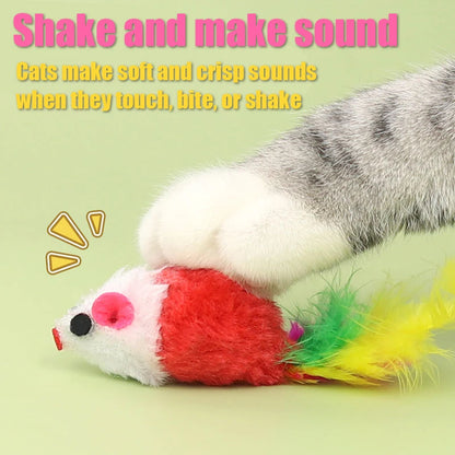 Cat Toys Sound Producing Mice Simulated Plush Colorful Feathers To Play With Cats And Mice Random Color Shipping