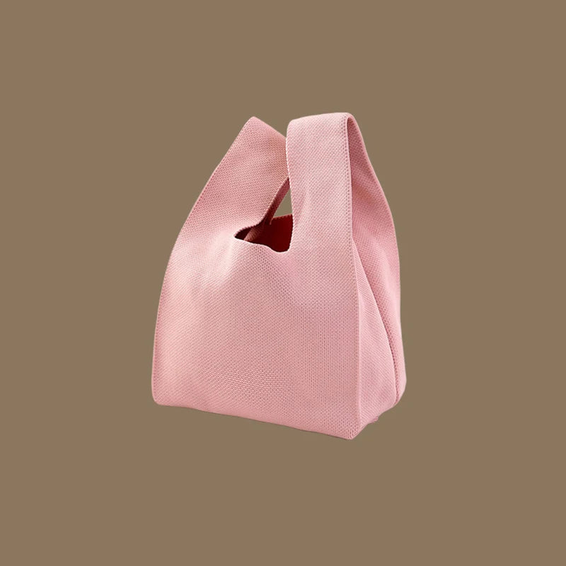 Fashion Handmade Knit Handbags Women Mini Knot Wrist Bag Korean Casual Tote Bag Reusable Shopping Bags