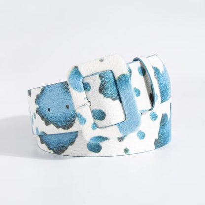 Y2K young girl versatile imitation horse-haired cow pattern belt cross-border wide brown fur buckle spot women's belt