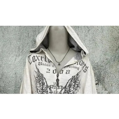Vintage Sweatshirts 2024 Women's Clothes White Print Tunic Hooded Y2k Coat Streetwear Fashion Casual Hoodies Tops Ropa Mujer