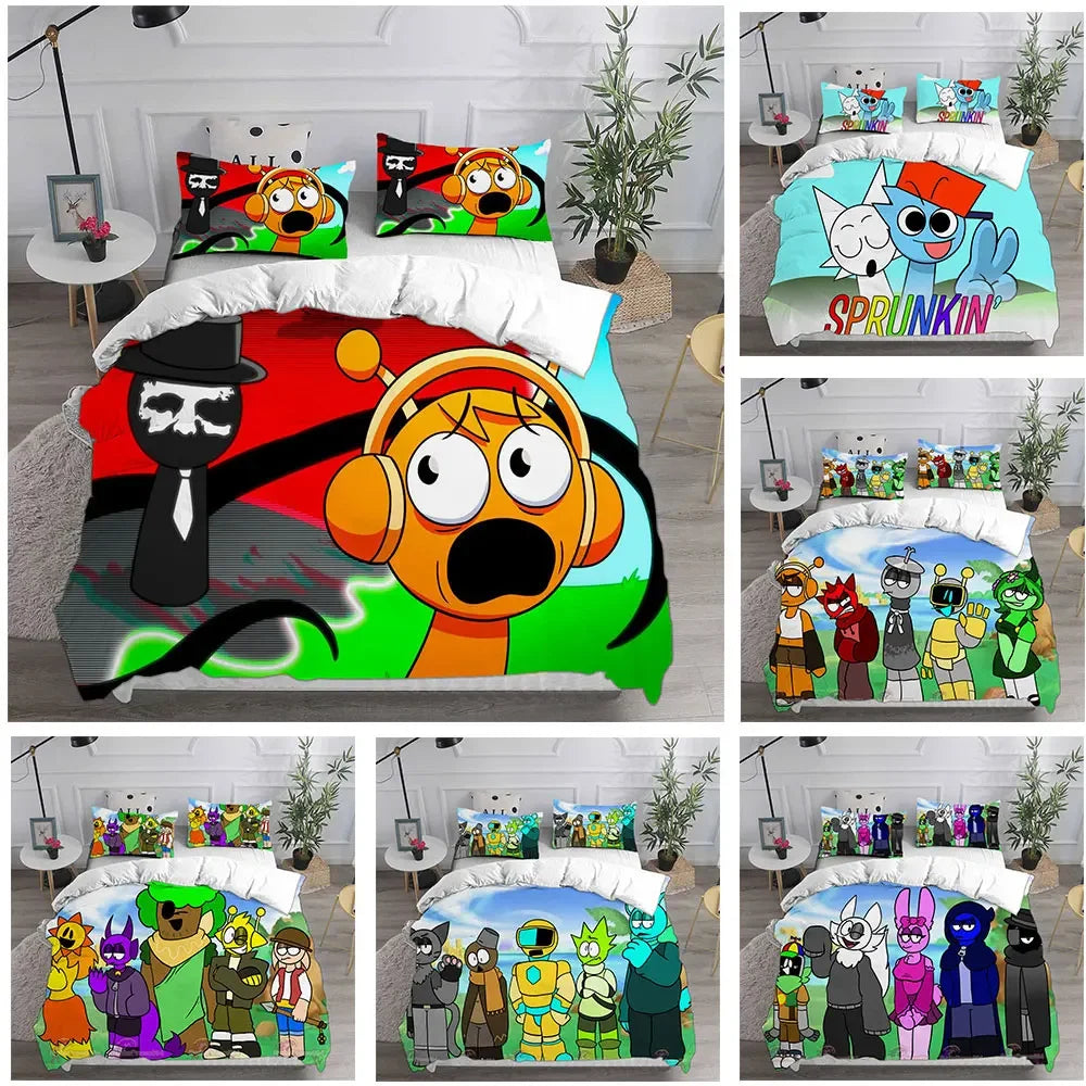 Sprunki Bedding Sets Bed Cover Comforter Duvet Cover Pillow Case 2-3 Pieces Sets Kids Adult Bedroom Decoration