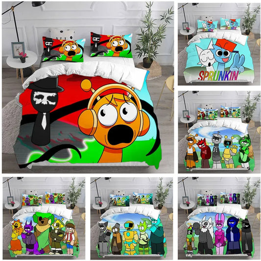Sprunki Bedding Sets Bed Cover Comforter Duvet Cover Pillow Case 2-3 Pieces Sets Kids Adult Bedroom Decoration