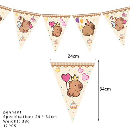 Cute Capybara Birthday Decorations Balloons Backdrop Tablecloth Stickers Cups Plates for Baby Shower Kids Event Party Supplies