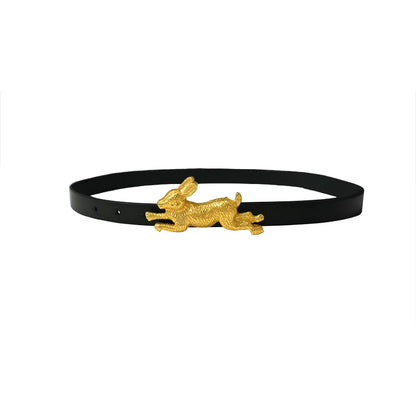 Women Detachable Running Bunny Alloy Buckled Free Collocation Genuine Leather Belt