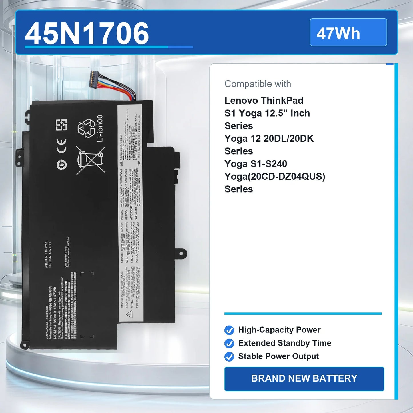 45N1706 47Wh 14.8V Laptop Battery For Lenovo Thinkpad S1 Yoga12 20CDCTO1WW 20CDA068CD 45N1704 45N1705 45N1707
