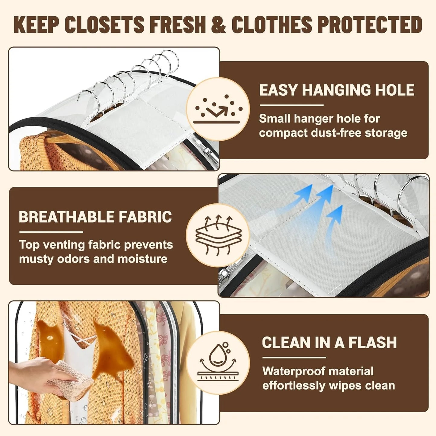 Garment Bags for Hanging Clothes 40” Long,Clear Suit Bags for Closet Storage, Travel Covers with 10"Gussets for Coat Dress Shirt
