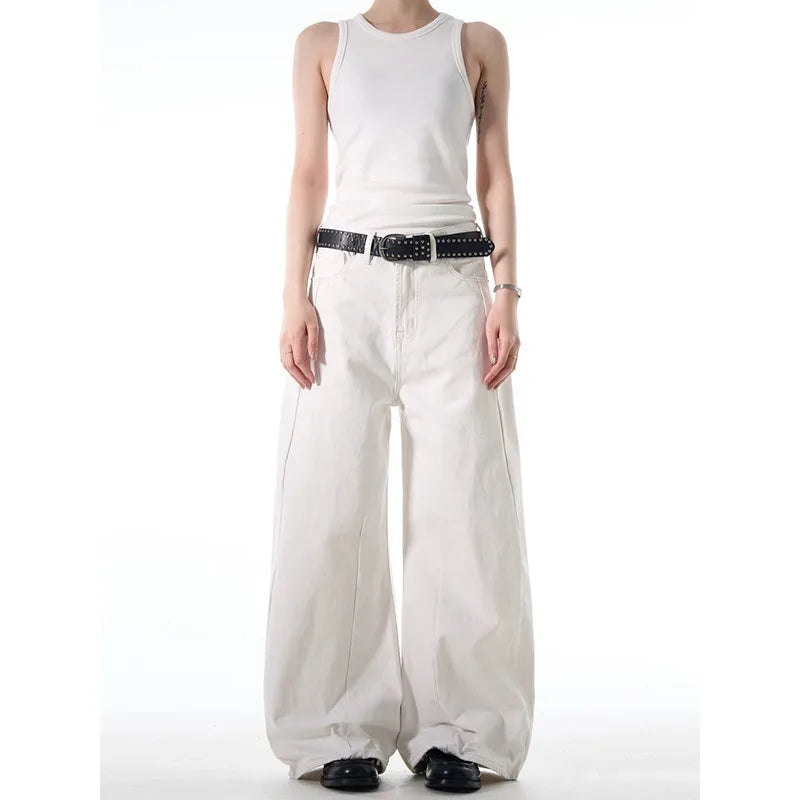 White Jeans Women Y2K Baggy Woman Vintage High Waisted Jeans Straight Streetwear Casual Loose Big Size Wide Leg Denim Pants