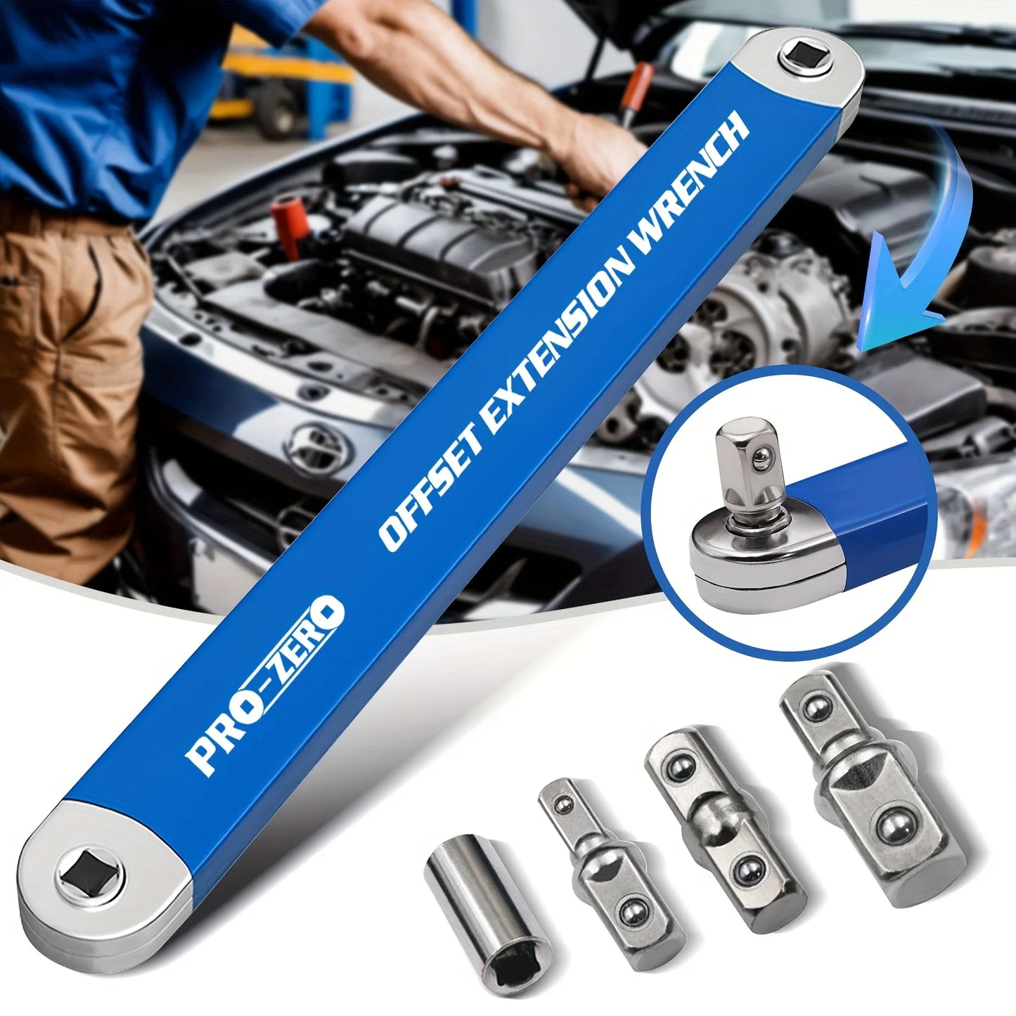 1pc heavy-duty extension wrench, 15-inch impact-resistant design, with 4 adapters, specially designed for automotive repair.