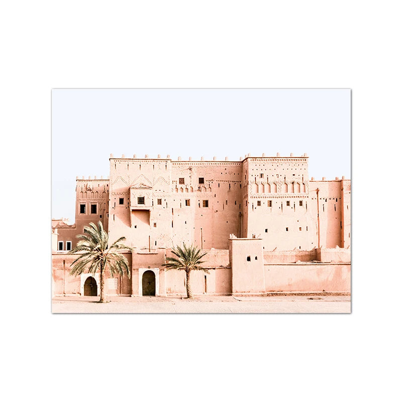 Moroccan Wall Art Canvas Print Marrakesh Architecture Poster Boho Wall Decor Terracotta Art Picture Decoration Painting for Home